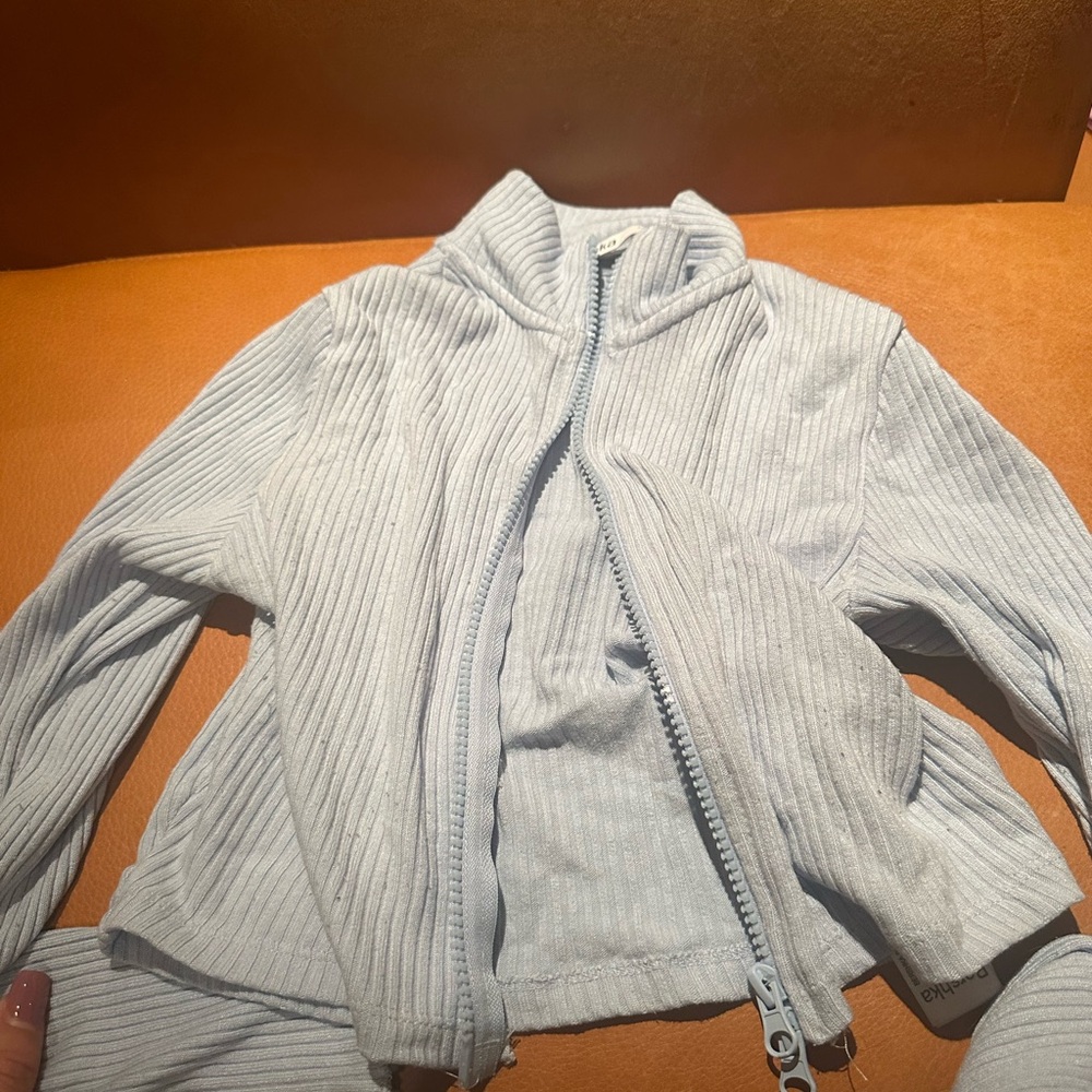 Bershka Light Blue Ribbed Jacket top cropped